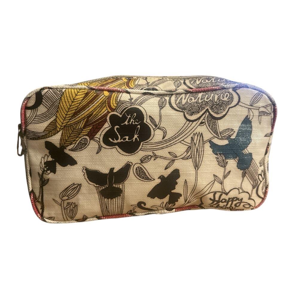 Sakroots Organizer Foldover Cosmetic Case Zip Top Ivory Bird Peace Print - Picture 3 of 12